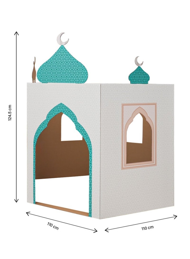 هلالفل بيت لعب داخلي للأطفال من الكرتون على شكل مسجد | لعبة تعليمية سهلة التركيب للأولاد والبنات | بيت لعب من الكرتون على شكل مسجد | ديكور لغرفة الأطفال | هدية عيد ميلاد إسلامية | أَزْرَق - أبيض - Image 5